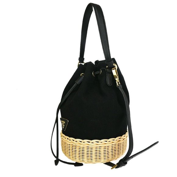 PRADA 2Way Plage Wicker 2Way Shoulder Hand Bag Straw Canvas Leather - Picture 5 of 16